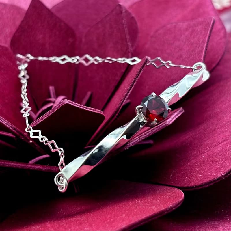 桜/ガーネット/ブレスレット/シルバー925/シルバーアクセサリー/和風/着物/日本製/送料無料