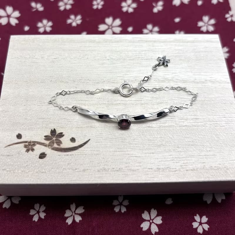 桜/ガーネット/ブレスレット/シルバー925/シルバーアクセサリー/和風/着物/日本製/送料無料