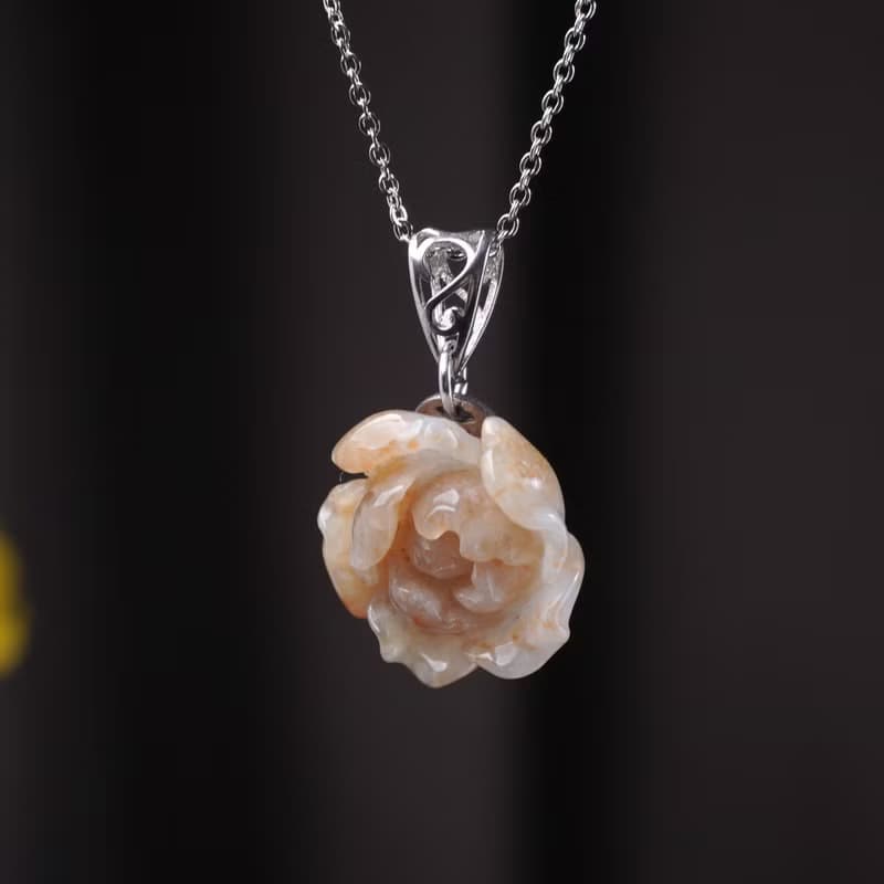 【似玉如花】冰飄紅翡翠牡丹花項鍊925銀| 天然緬甸翡翠A貨| 送禮