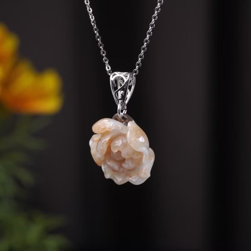 【似玉如花】冰飄紅翡翠牡丹花項鍊925銀| 天然緬甸翡翠A貨| 送禮
