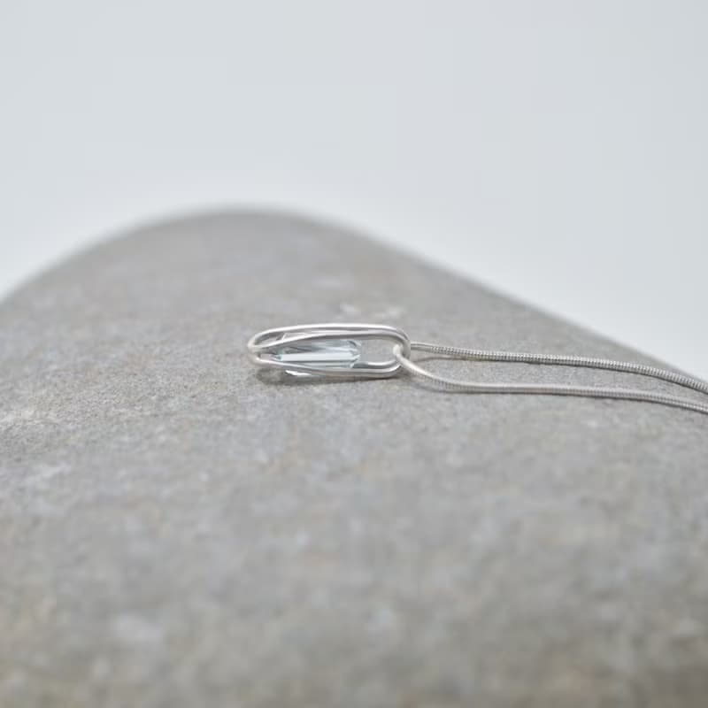 簡單系列-方形刻面海水藍寶‧純銀墜‧純銀鍊項鍊