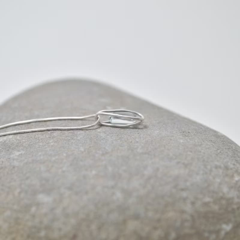 簡單系列-方形刻面海水藍寶‧純銀墜‧純銀鍊項鍊