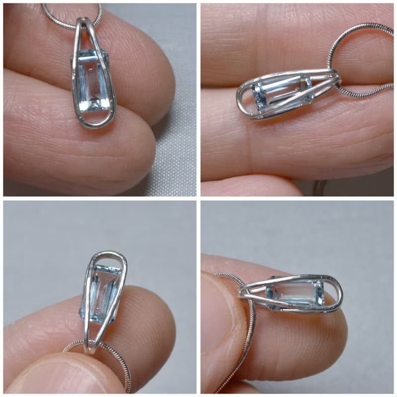 簡單系列-方形刻面海水藍寶‧純銀墜‧純銀鍊項鍊