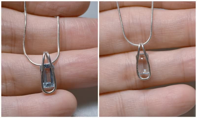 簡單系列-方形刻面海水藍寶‧純銀墜‧純銀鍊項鍊
