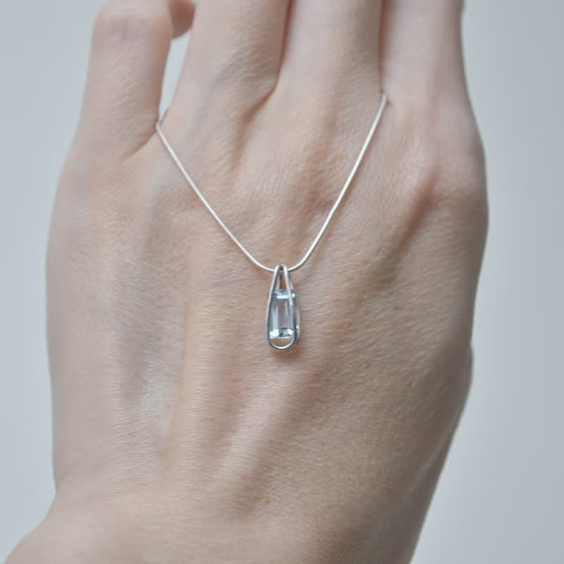 簡單系列-方形刻面海水藍寶‧純銀墜‧純銀鍊項鍊