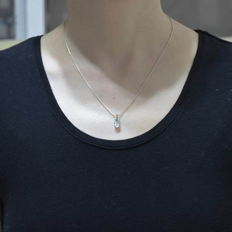 簡單系列-方形刻面海水藍寶‧純銀墜‧純銀鍊項鍊