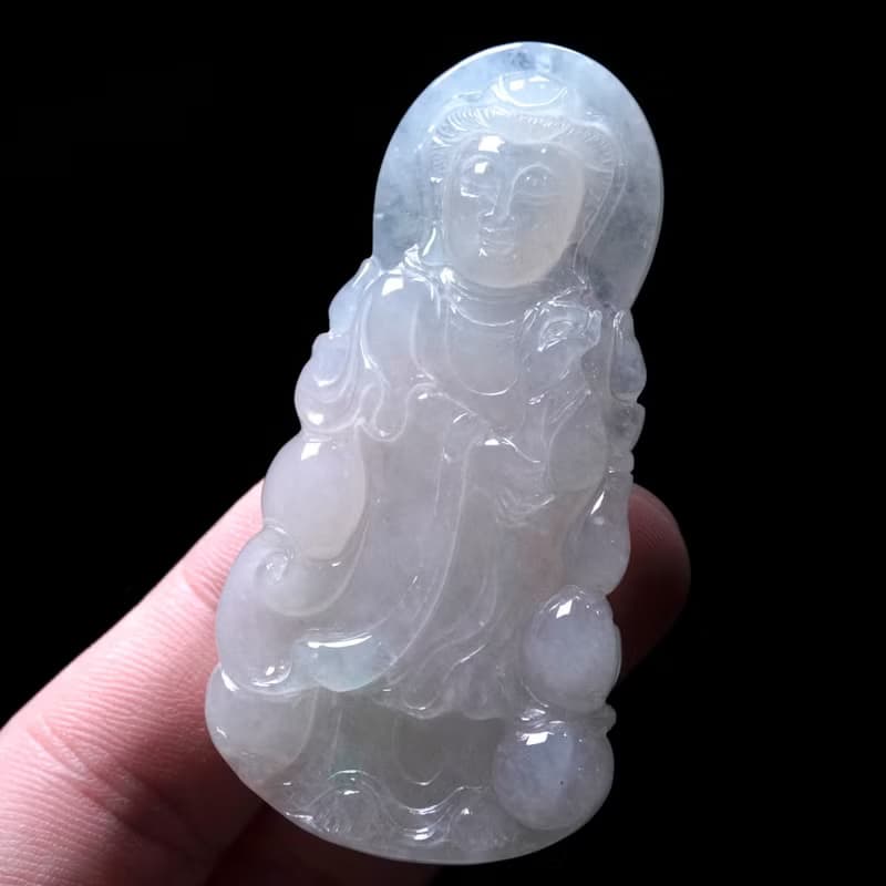 冰種翡翠精雕寶瓶觀音菩薩 | 天然緬甸玉翡翠A貨 | 送禮