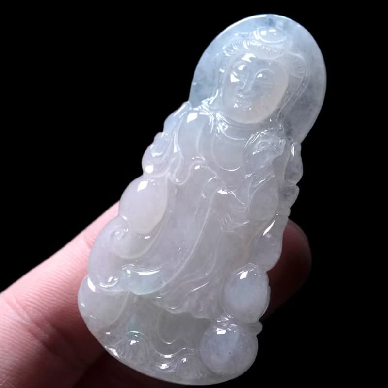 冰種翡翠精雕寶瓶觀音菩薩 | 天然緬甸玉翡翠A貨 | 送禮
