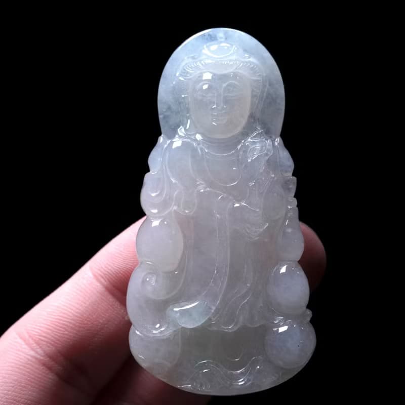 冰種翡翠精雕寶瓶觀音菩薩 | 天然緬甸玉翡翠A貨 | 送禮