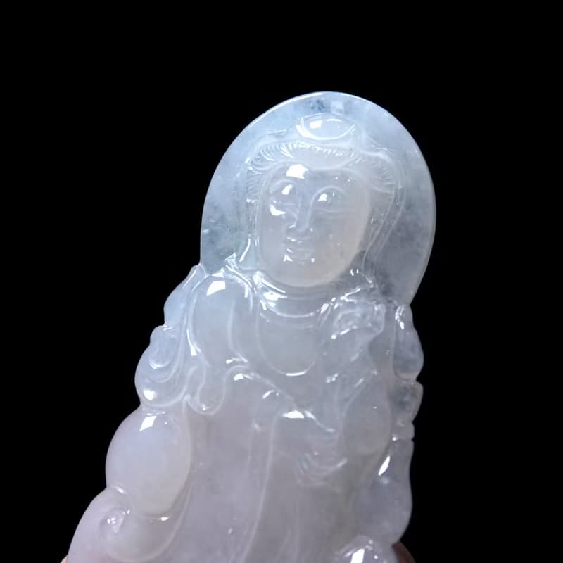 冰種翡翠精雕寶瓶觀音菩薩 | 天然緬甸玉翡翠A貨 | 送禮