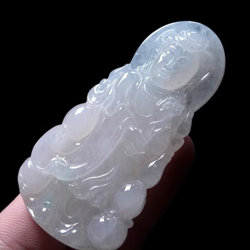 冰種翡翠精雕寶瓶觀音菩薩 | 天然緬甸玉翡翠A貨 | 送禮