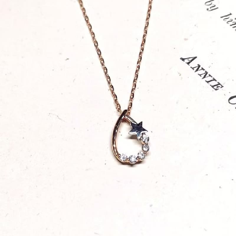 【Moriarty Jewelry】- 水滴星星 - 14K  玫瑰金 小鑽項鍊