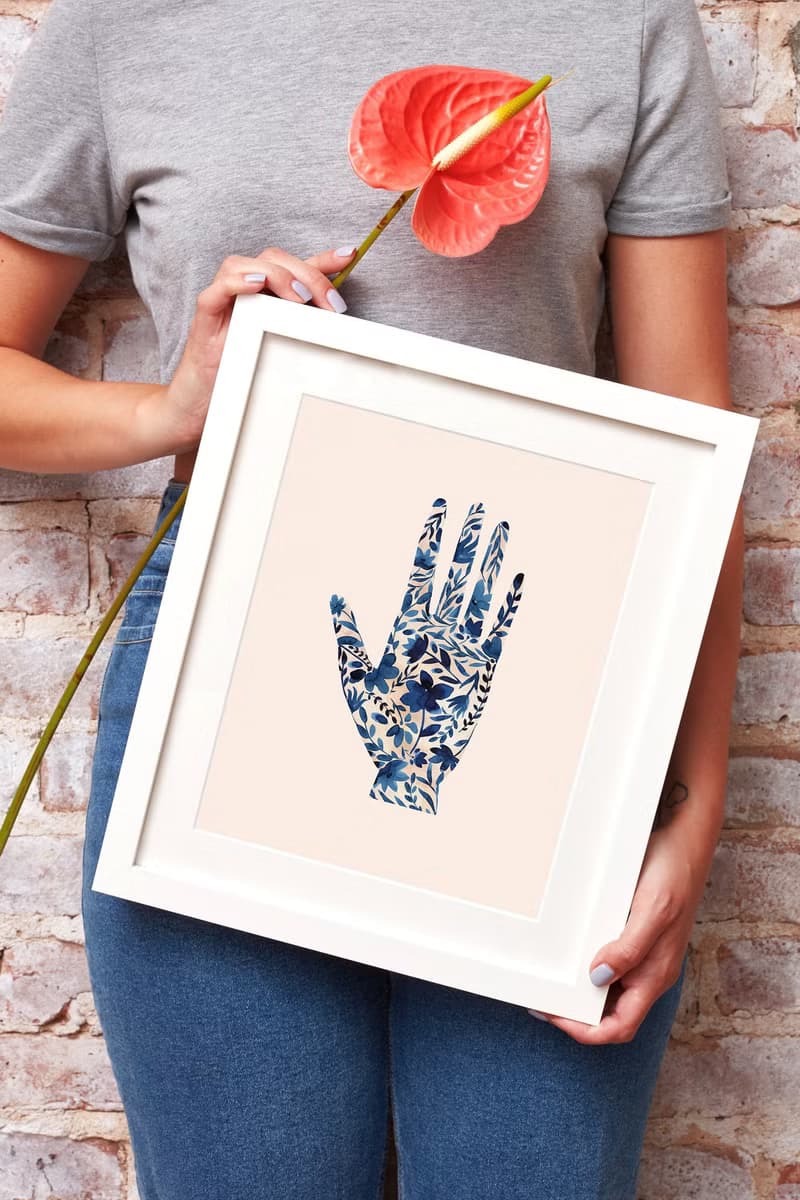 【數位】藍色花朵海報數位 JPEG 可列印牆面畫廊牆面藝術花卉印刷