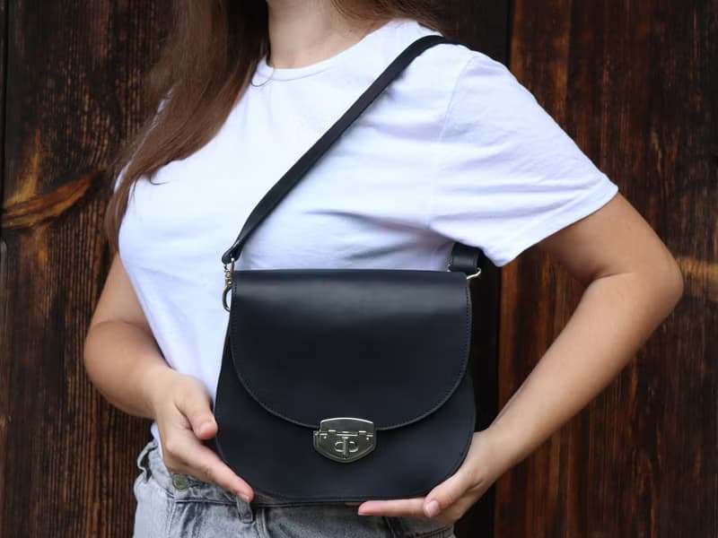 Handmade Leather Crossbody Bag/ Small Leather Shoulder Bag/ Little Black Bag