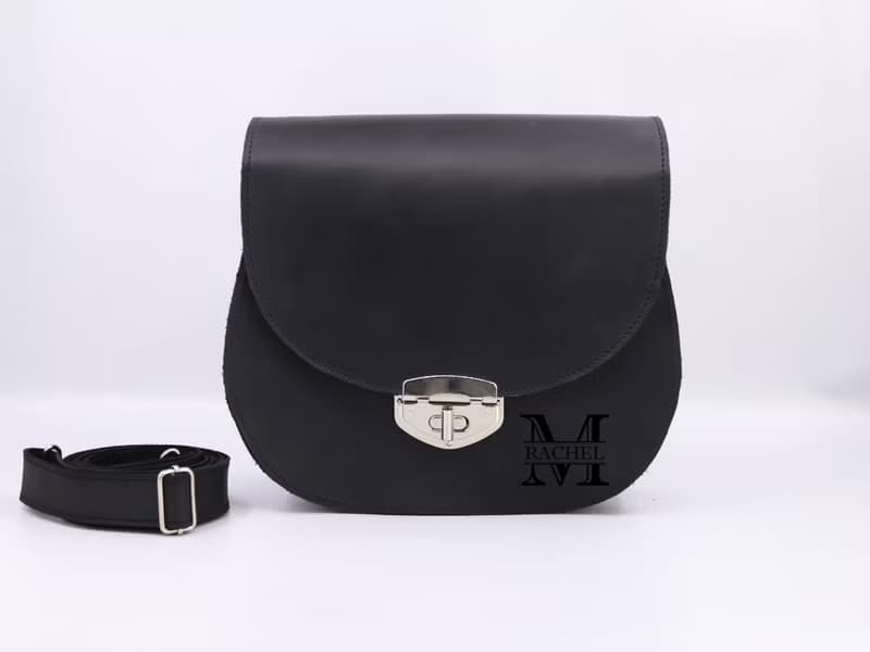 Handmade Leather Crossbody Bag/ Small Leather Shoulder Bag/ Little Black Bag