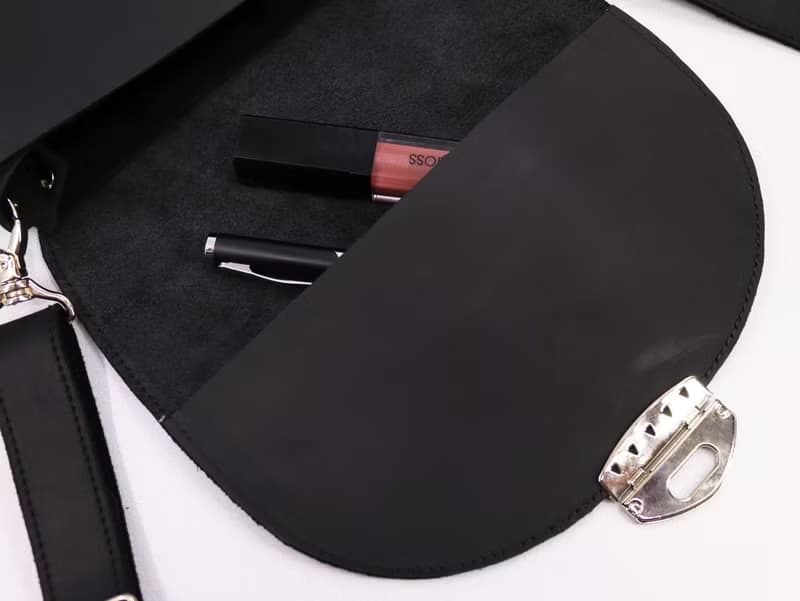 Handmade Leather Crossbody Bag/ Small Leather Shoulder Bag/ Little Black Bag
