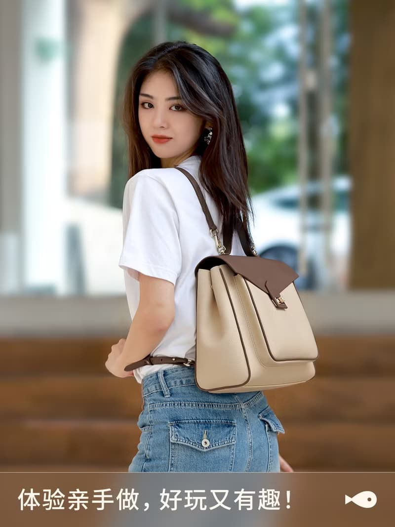 雙肩包2023新款女生生日禮物軟牛皮休閒大容量背包手工diy自制包