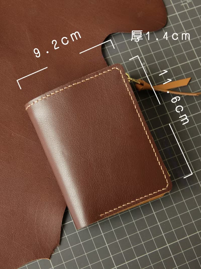 皮革diy材料包/完成品 9卡三折豎款拉鏈零錢袋錢包 銀包錢夾 禮物