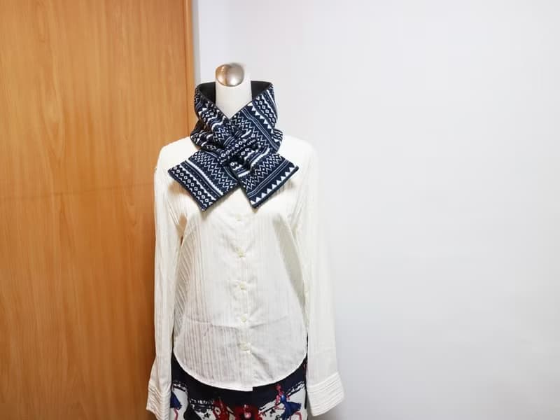 藍原住民風 可調式短圍巾.scarf 保暖圍脖 雙面雙色 大人.小孩均