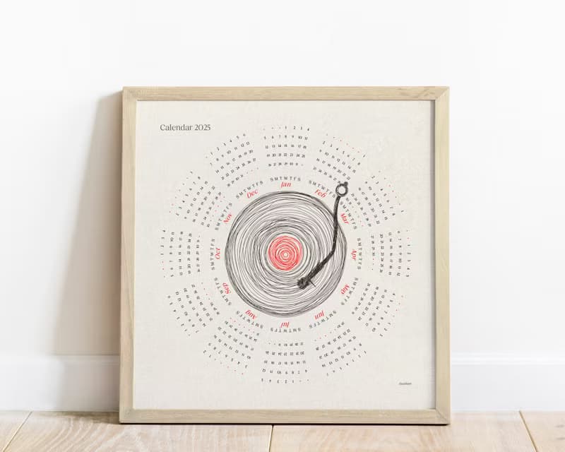 【數位】2025 Printable Yearly Calendar Square Poster Abstract Line Vinyl Record Wall Art