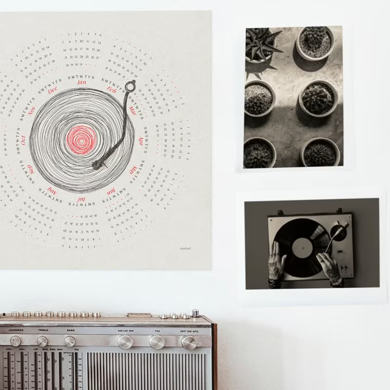 【數位】2025 Printable Yearly Calendar Square Poster Abstract Line Vinyl Record Wall Art