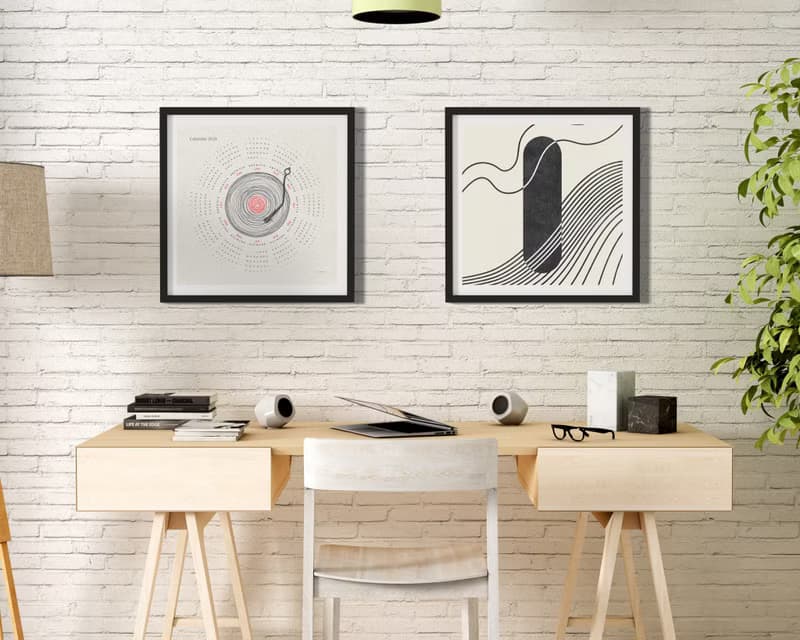 【數位】2025 Printable Yearly Calendar Square Poster Abstract Line Vinyl Record Wall Art