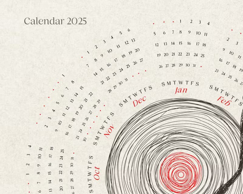 【數位】2025 Printable Yearly Calendar Square Poster Abstract Line Vinyl Record Wall Art