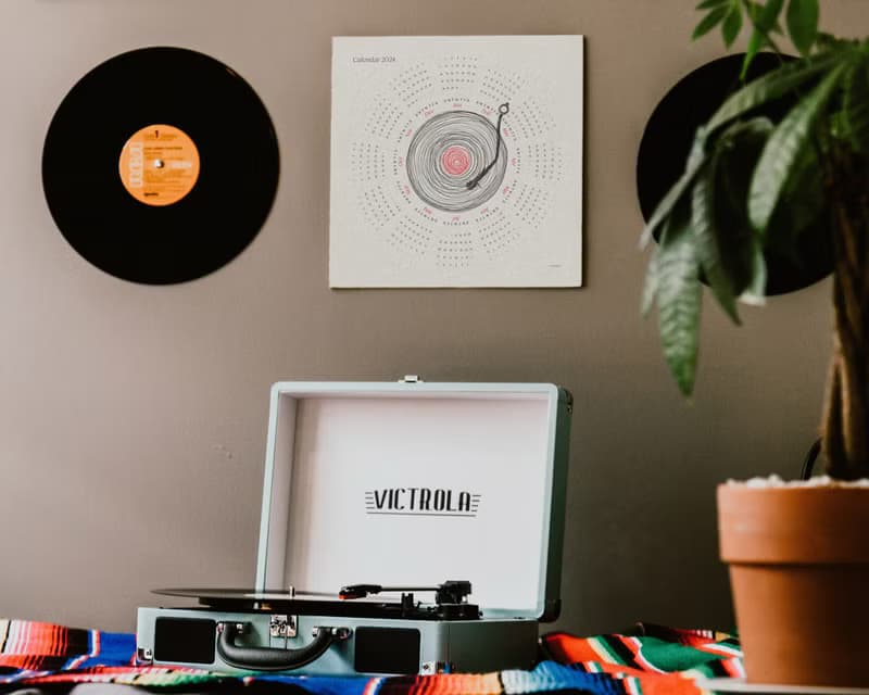 【數位】2025 Printable Yearly Calendar Square Poster Abstract Line Vinyl Record Wall Art