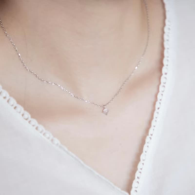 粉晶925純銀簡約爪鑲項鍊