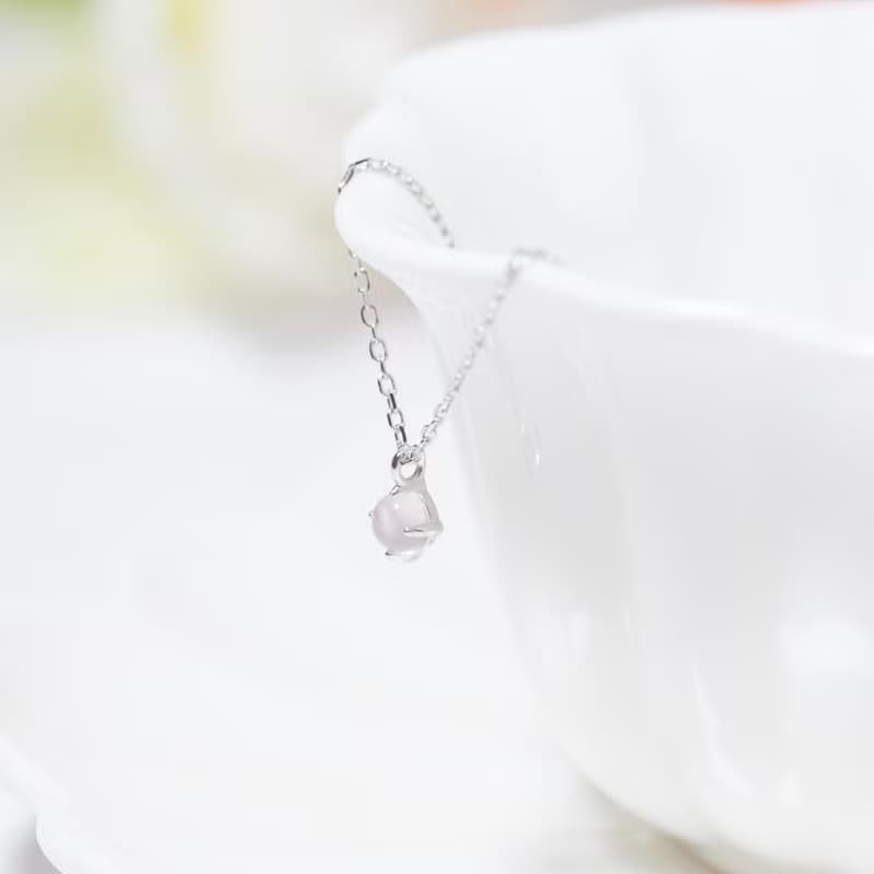 粉晶925純銀簡約爪鑲項鍊