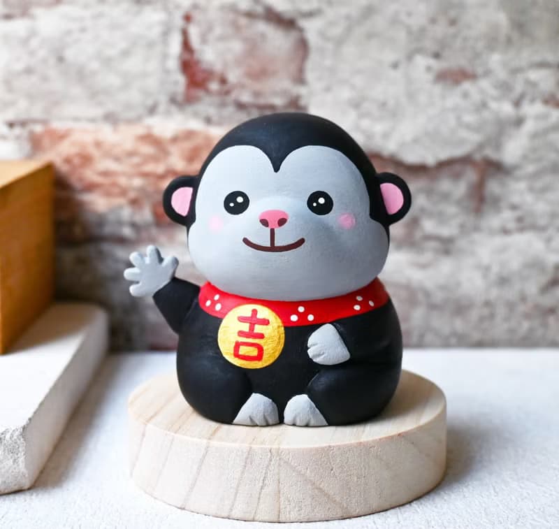 好運到 招財小猴子 手工木製擺飾 名片架 療癒小木雕 小金剛 公仔