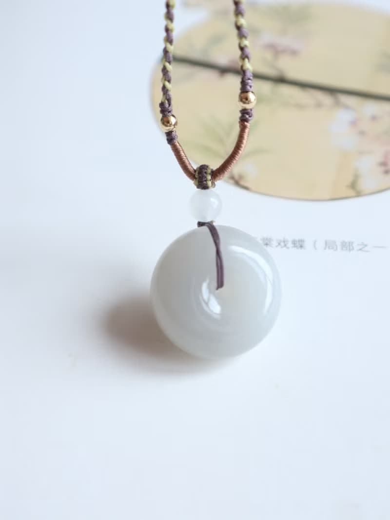 天然煙紫和田玉平安扣吊墜項鏈飽滿厚實冰底煙紫料面包圈平安喜樂