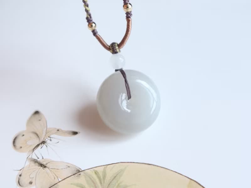 天然煙紫和田玉平安扣吊墜項鏈飽滿厚實冰底煙紫料面包圈平安喜樂