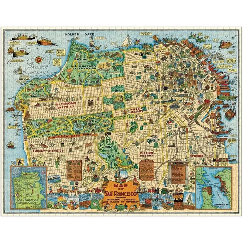 Cavallini & Co.  圓罐1000片拼圖_舊金山地圖