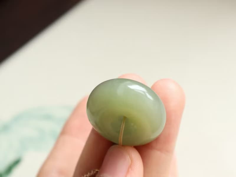 天然和田玉平安扣吊墜項鏈冰底翠青料脂份足玉質細膩