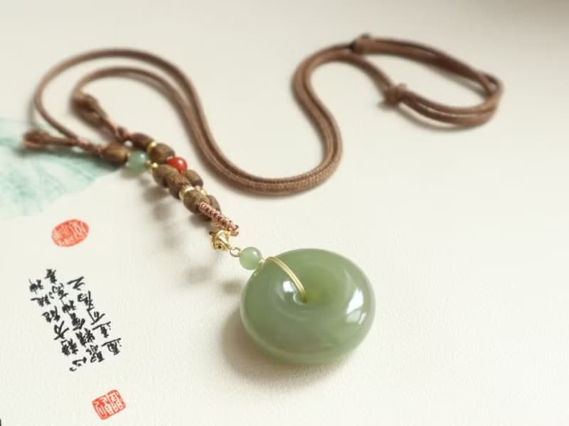 天然和田玉平安扣吊墜項鏈冰底翠青料脂份足玉質細膩