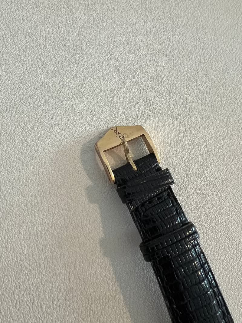YSL稀有氣質中古金環黑色皮革手錶 日本中古二手