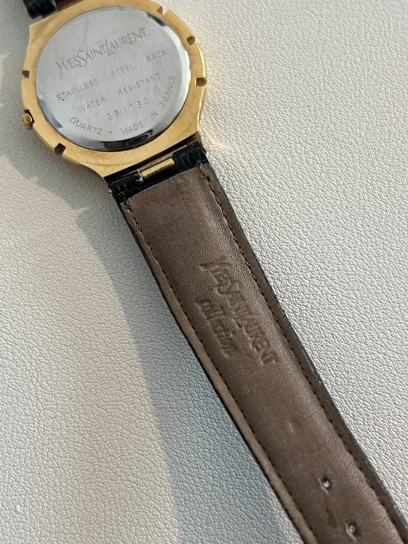 YSL稀有氣質中古金環黑色皮革手錶 日本中古二手