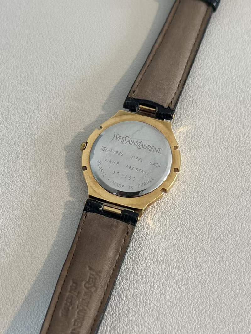 YSL稀有氣質中古金環黑色皮革手錶 日本中古二手
