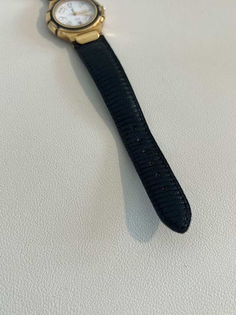 YSL稀有氣質中古金環黑色皮革手錶 日本中古二手