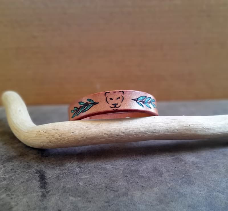 Handmade Leather Lioness Bracelet, Leo Girl Day Gift with secret message