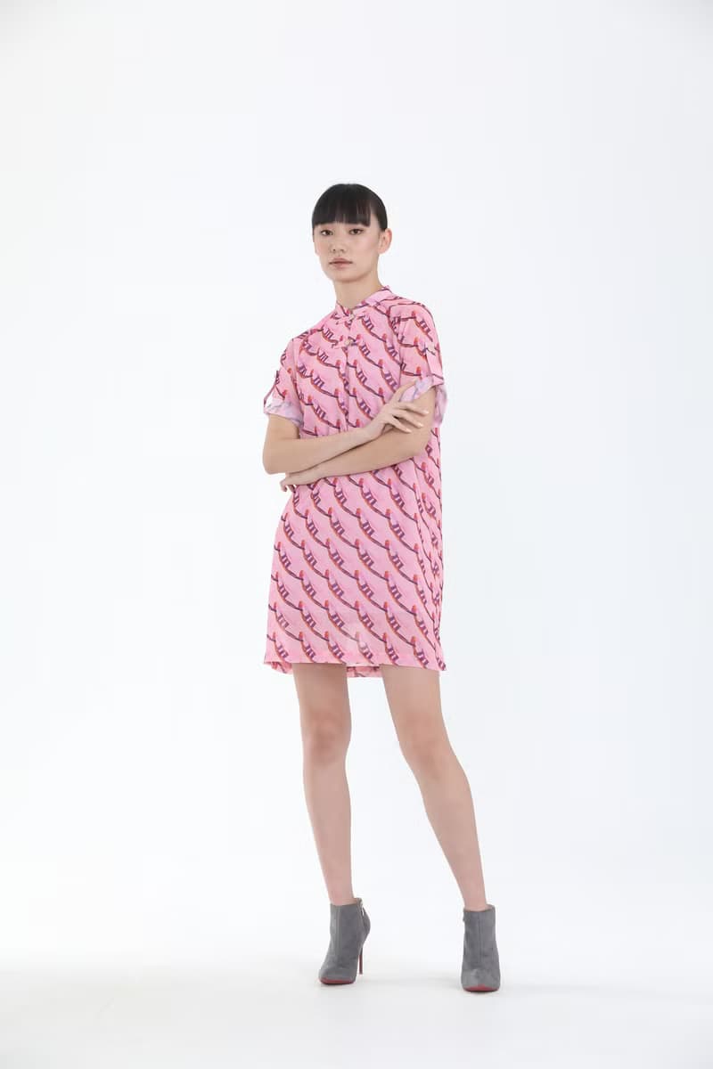 KIRSTEN 濱海灣金沙斜紋印花雪紡連衣裙