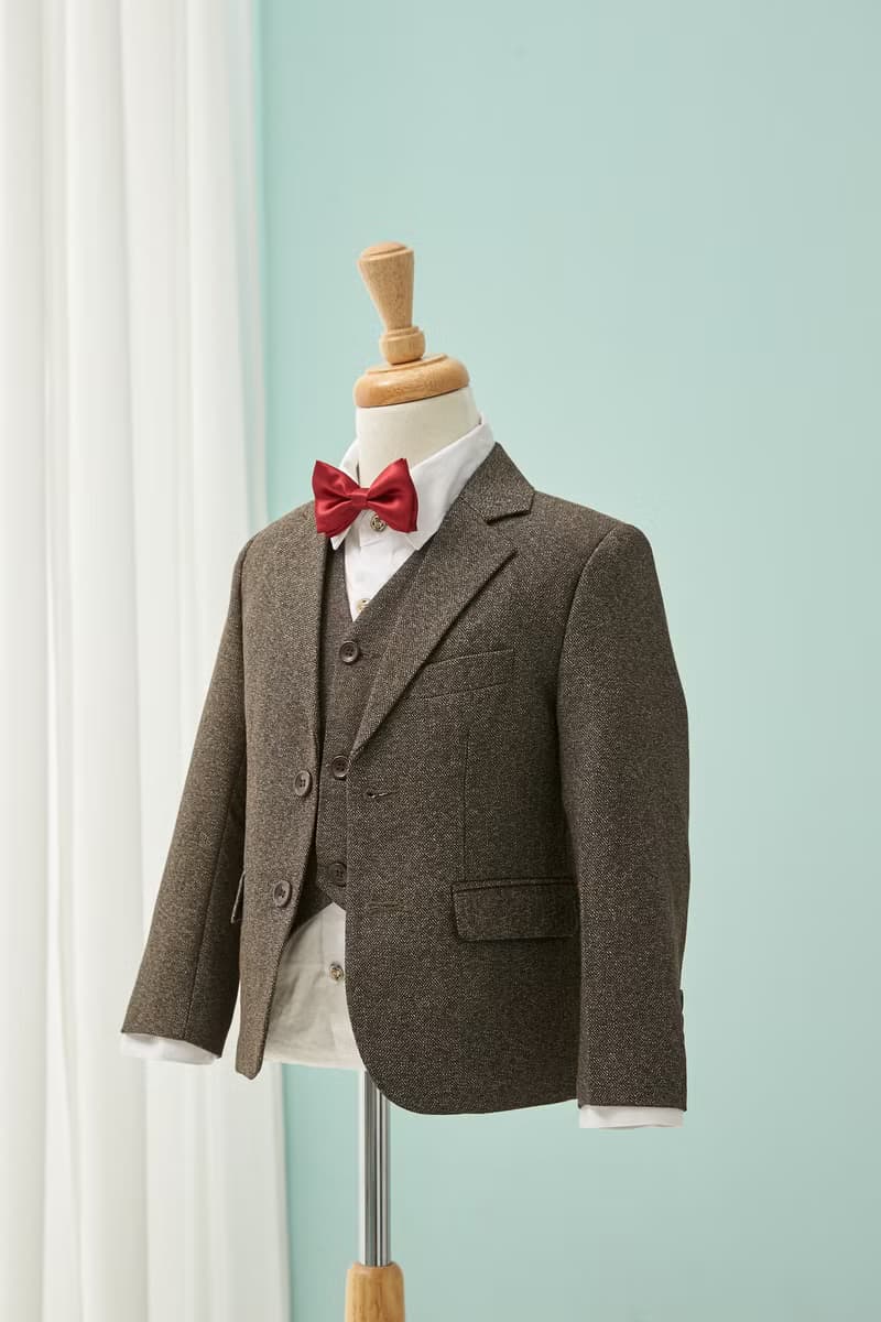 HAO.HAO kids 復古菱紋西裝-咖啡菱紋(三件組)