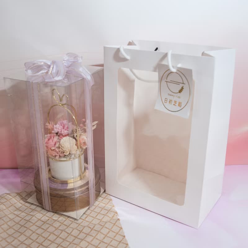 【日初芝稻Dear MeWee】花漾暖心禮盒-蝴蝶酥+瓷盆永生花