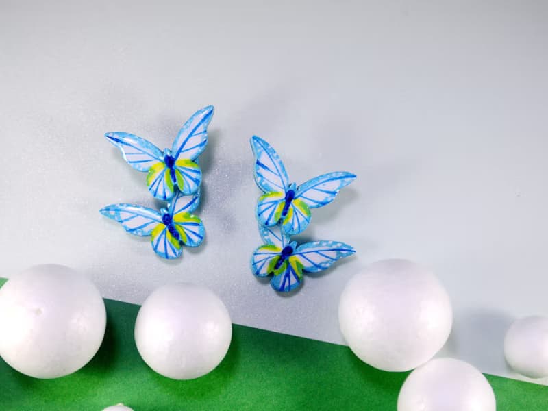 藍色光明女神蝶 繁復立體蝴蝶耳釘 手繪木製