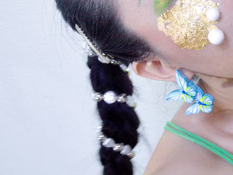 藍色光明女神蝶 繁復立體蝴蝶耳釘 手繪木製