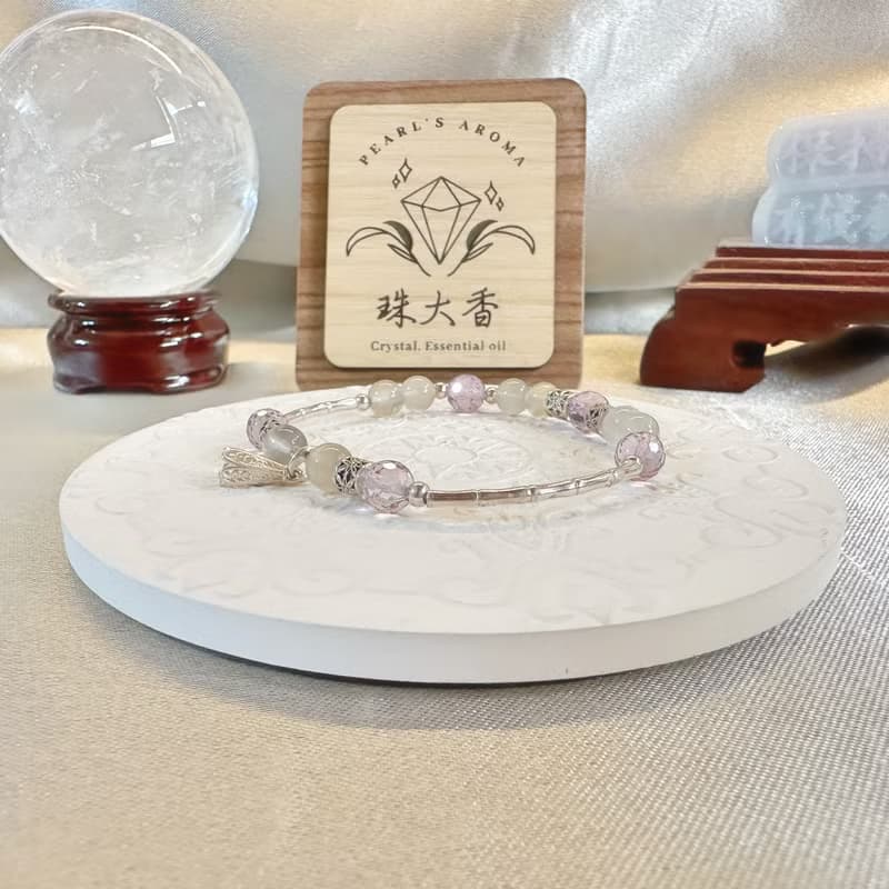 暮月之詠 紫水晶・銀月光・茶晶・純銀手鍊 白露節氣限定設計