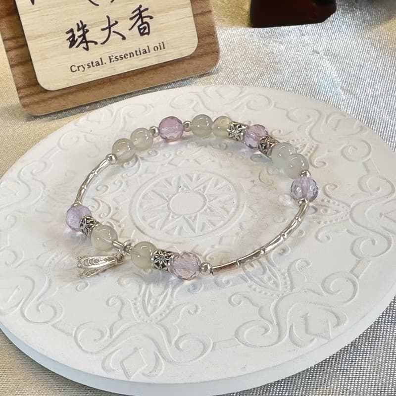 暮月之詠 紫水晶・銀月光・茶晶・純銀手鍊 白露節氣限定設計
