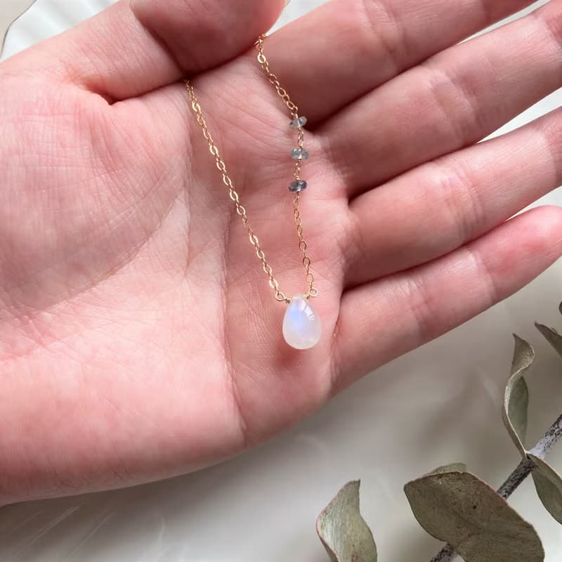 14KGF 頂級月光石 x 海藍寶石 項鍊 / 六月誕生石