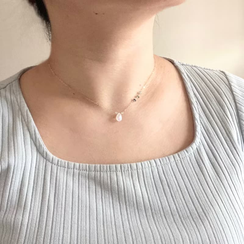14KGF 頂級月光石 x 海藍寶石 項鍊 / 六月誕生石